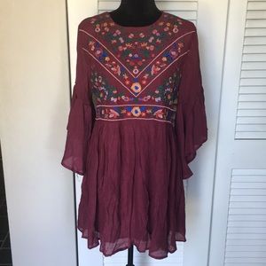 NWT embroidered burgundy shirt dress